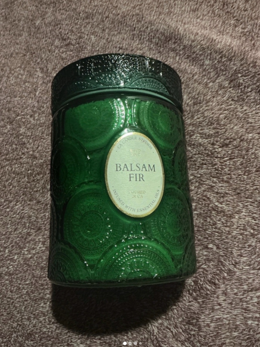 Balsam Fir Scented Jar Candle in Deep Green Glass